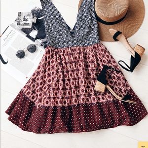 La Vie en Roses Navy Blue + Red Floral Dress